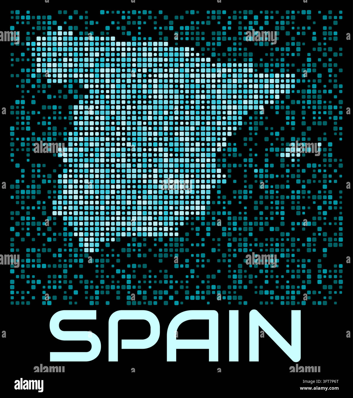 Pspain Map Spain digital dotted map. Shape of the country in cyan color palette on ...