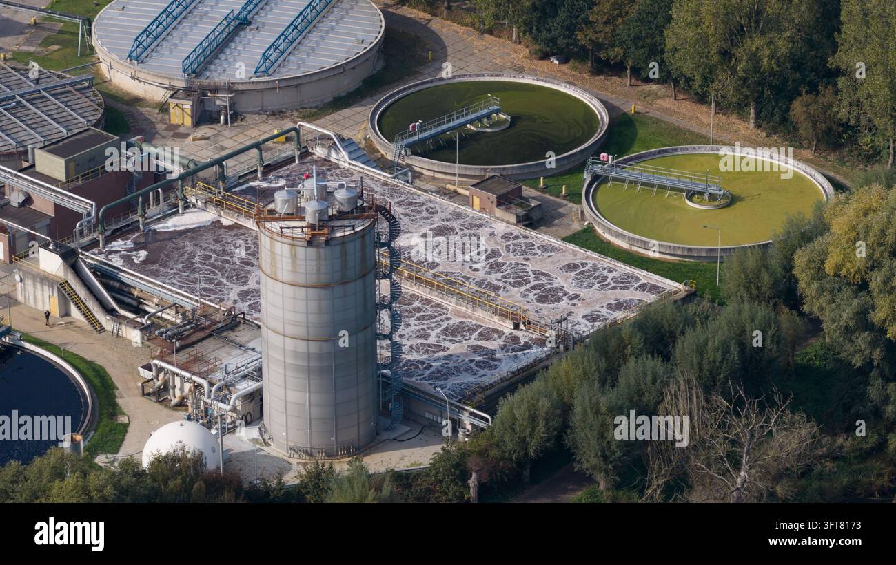 Aerial view of paper mill in Renkum, Netherlands, showing large scale ...
