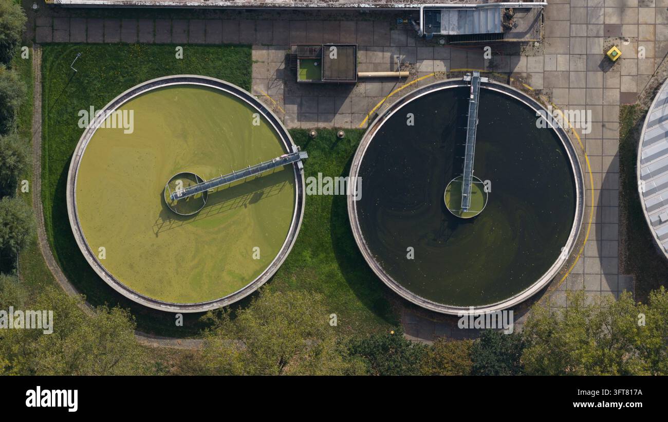 Aerial view of paper mill in Renkum, Netherlands, showing large scale ...