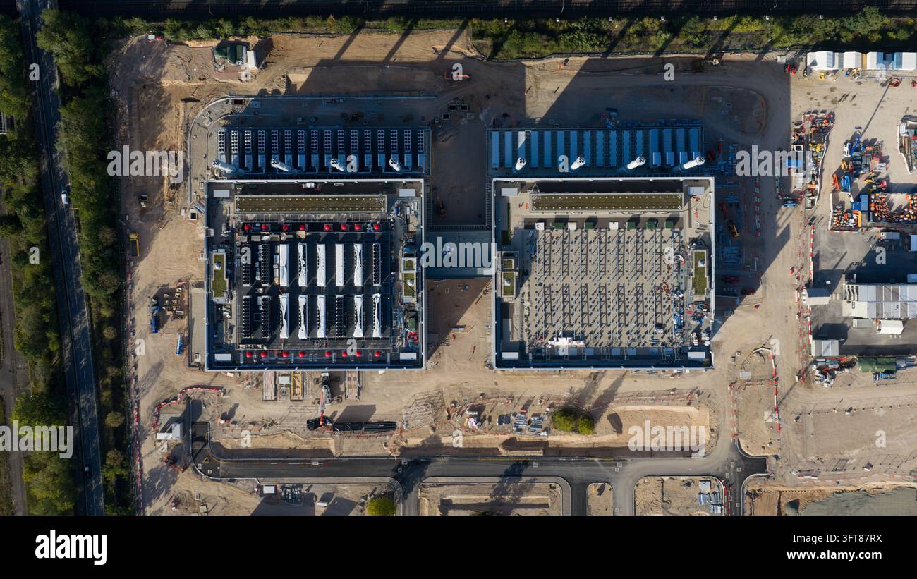 Aerial view of the Frankfurt Campus under construction in Hanau ...