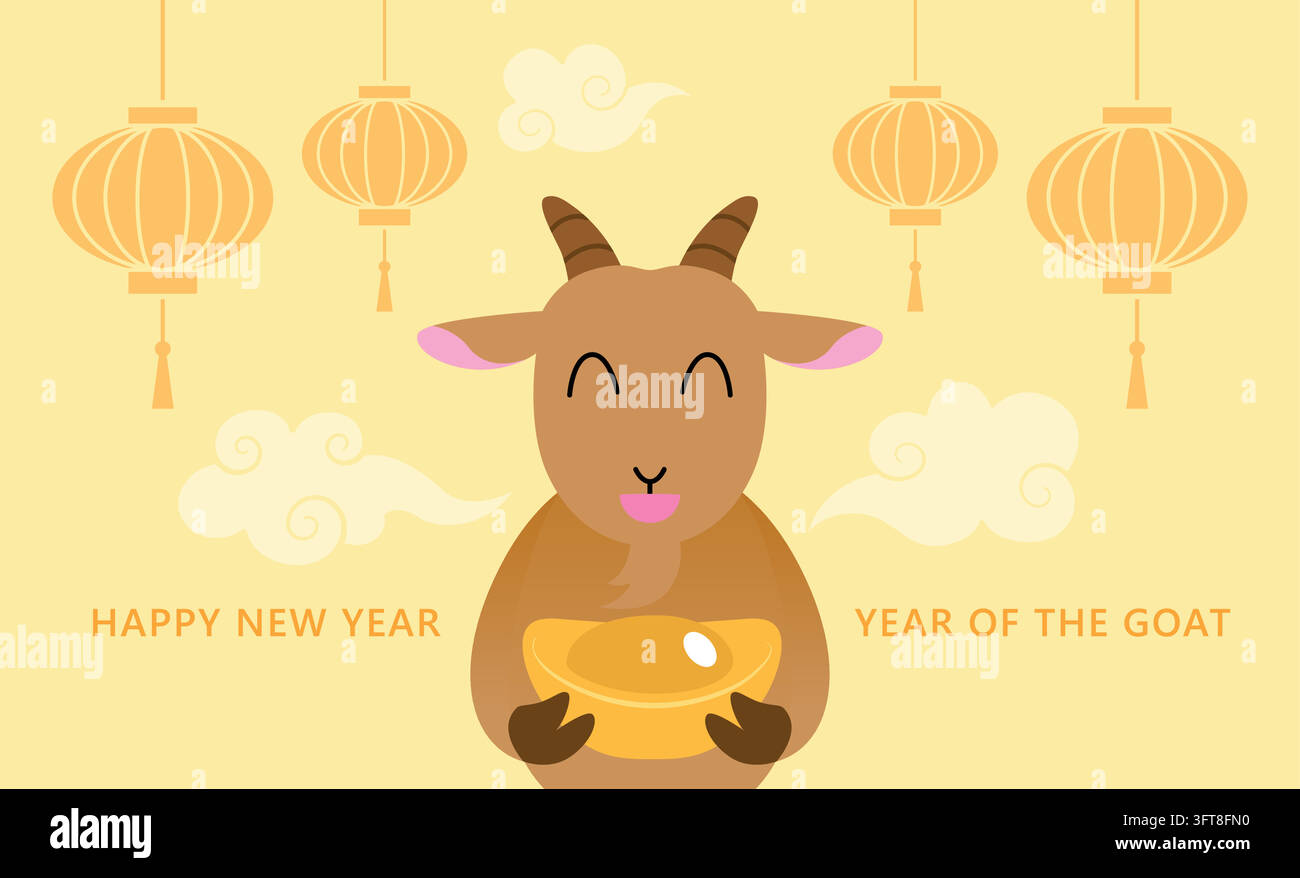 Chinese New Year of the goat 2027 greeting card with lanterns ...