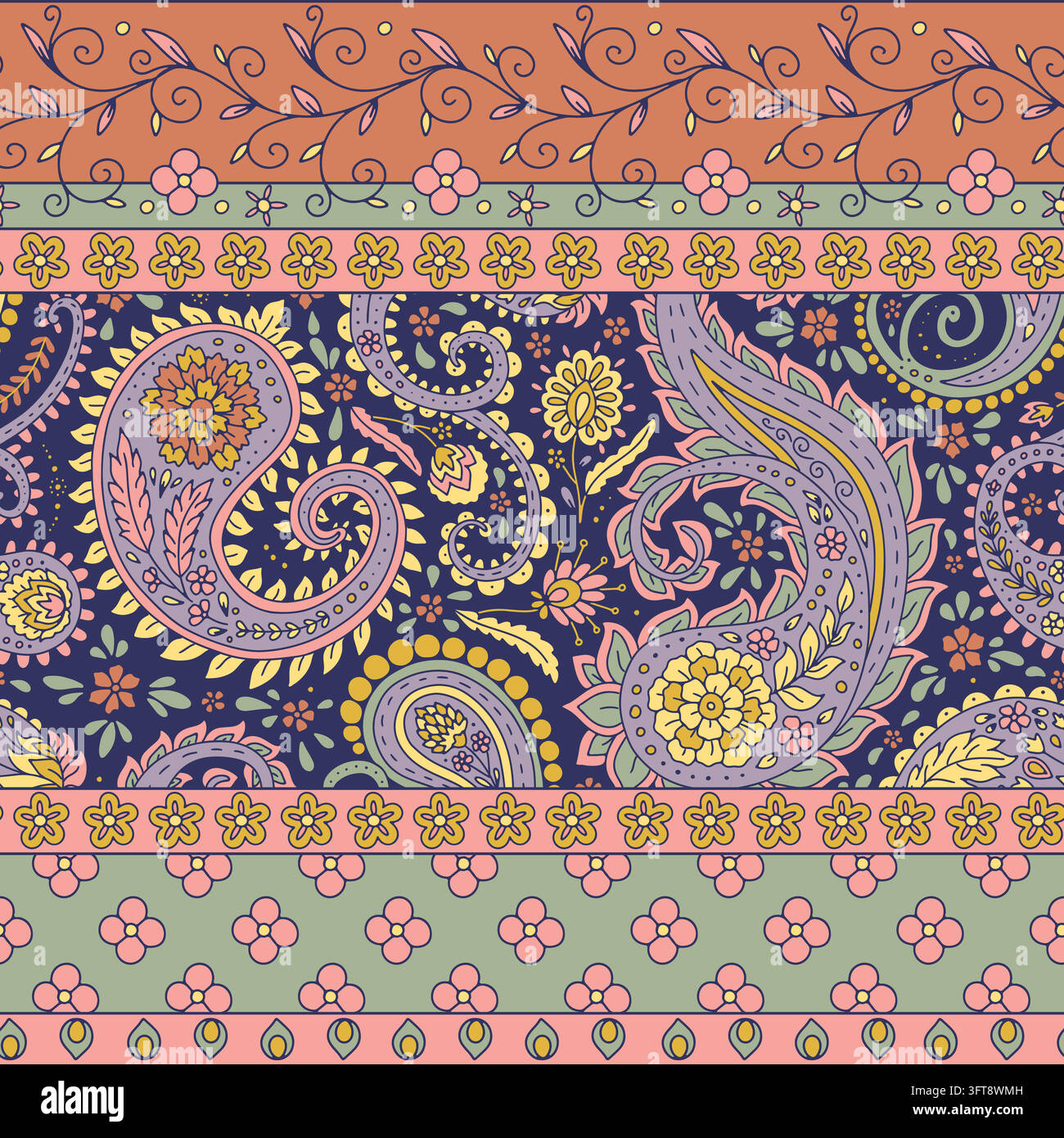 Border Elements Pattern Seamless border pattern with intricate paisley motifs and decorative ...