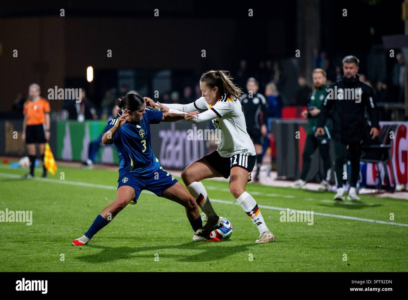 Mara Alber (Germany, #11) on the ball in a duel with Hanna Wijk (Sweden ...