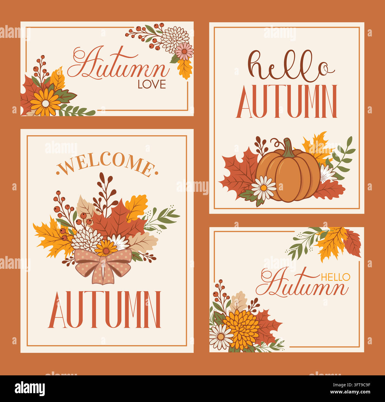 Hello Autumn floral greeting cards vector set Stock Vector Image & Art ...
