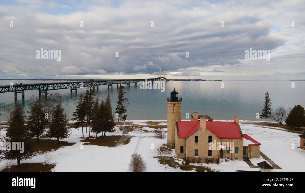 Mackinaw City, United States - 06 January 2021: Aerial view of Old ...
