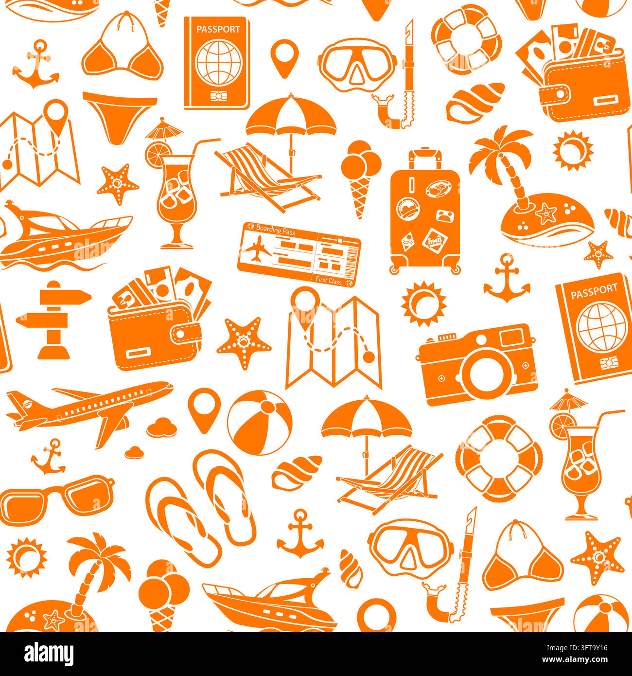 Vacation and Tourism Seamless Pattern with Flat Icon Set for Mobile ...