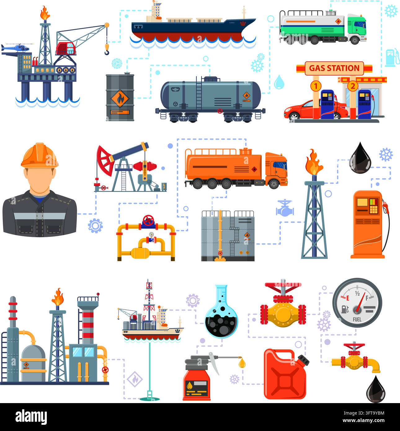 Oil industry Horizontal Banners with Flat Icons extraction refinery and ...