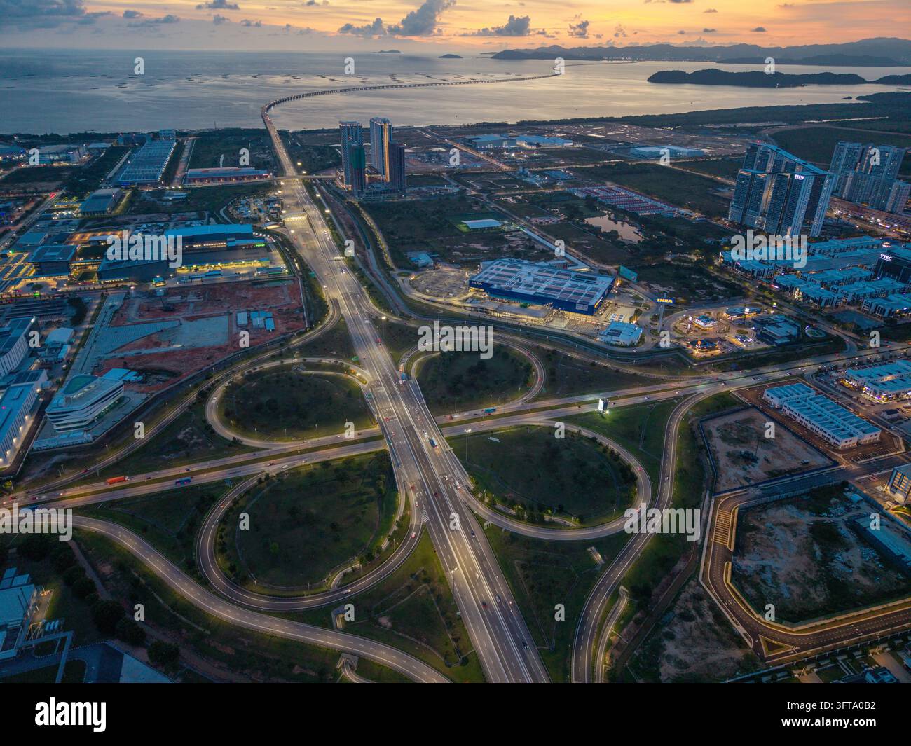 Cloverleaf Simpang Ampat, Malaysia - 05 October 2026: Aerial view of the Batu ...