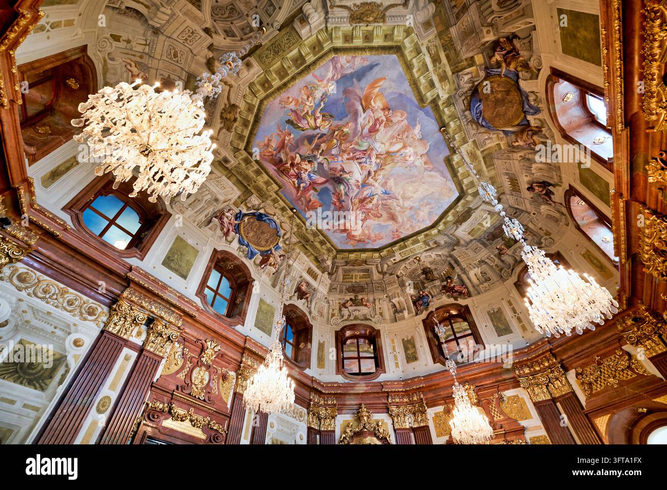 Octanginal Baroque quadratura and octagonal fresco by Carlo Carlone above crystal ...