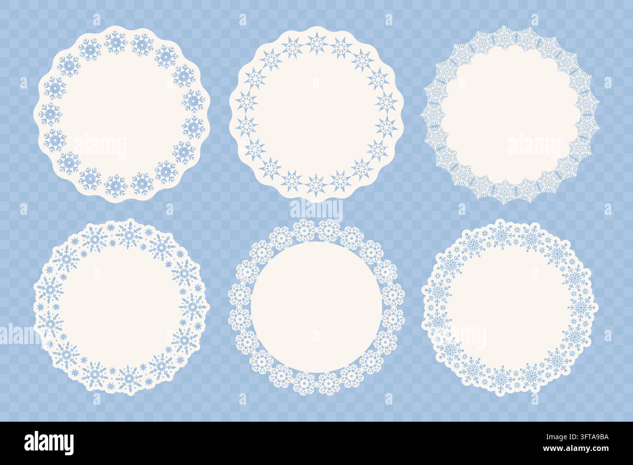 Trendy Paper Doily Snowflake Circle Frames. Isolated Vector Illustration Stock Vector