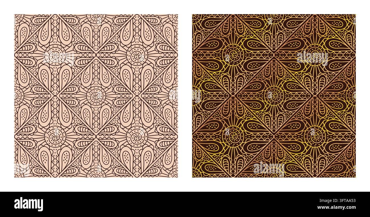 Seemlees Line Line Pattern Royal retro boho seamless pattern set. Two line bohemian endless ...