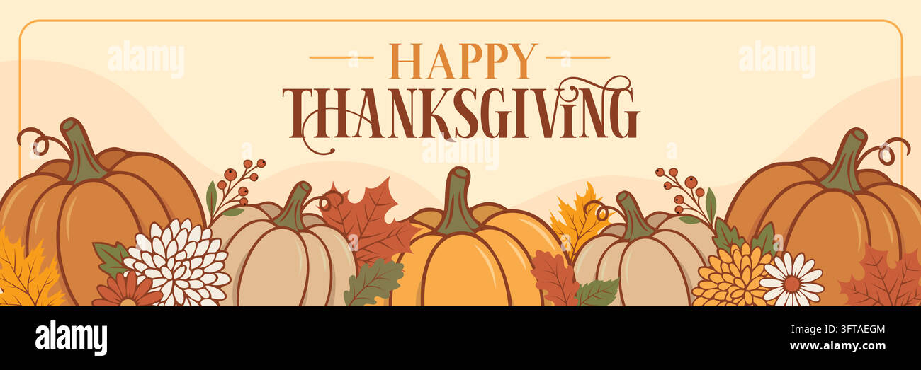 Happy Thanksgiving horizontal banner vector template. Stock Vector