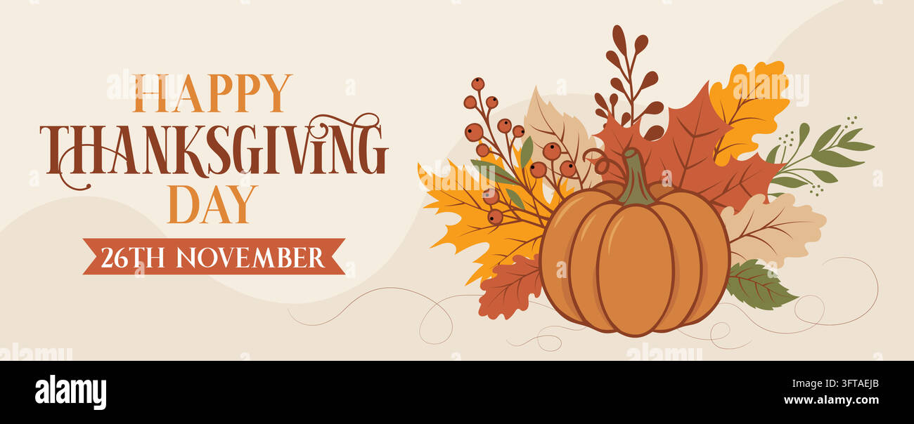 Happy Thanksgiving Day horizontal vector banner. Stock Vector