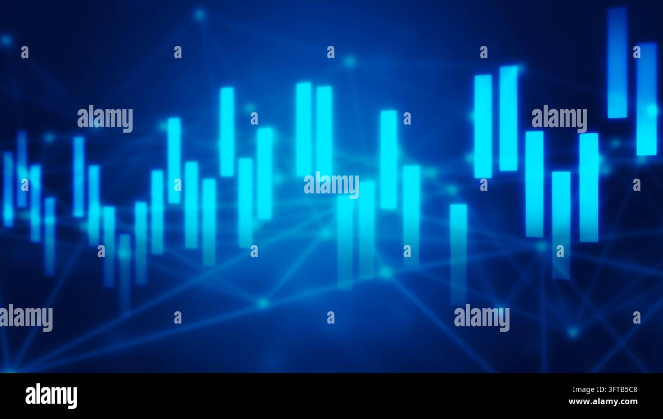 Abstract blue financial chart with glowing bars and luminous digital ...