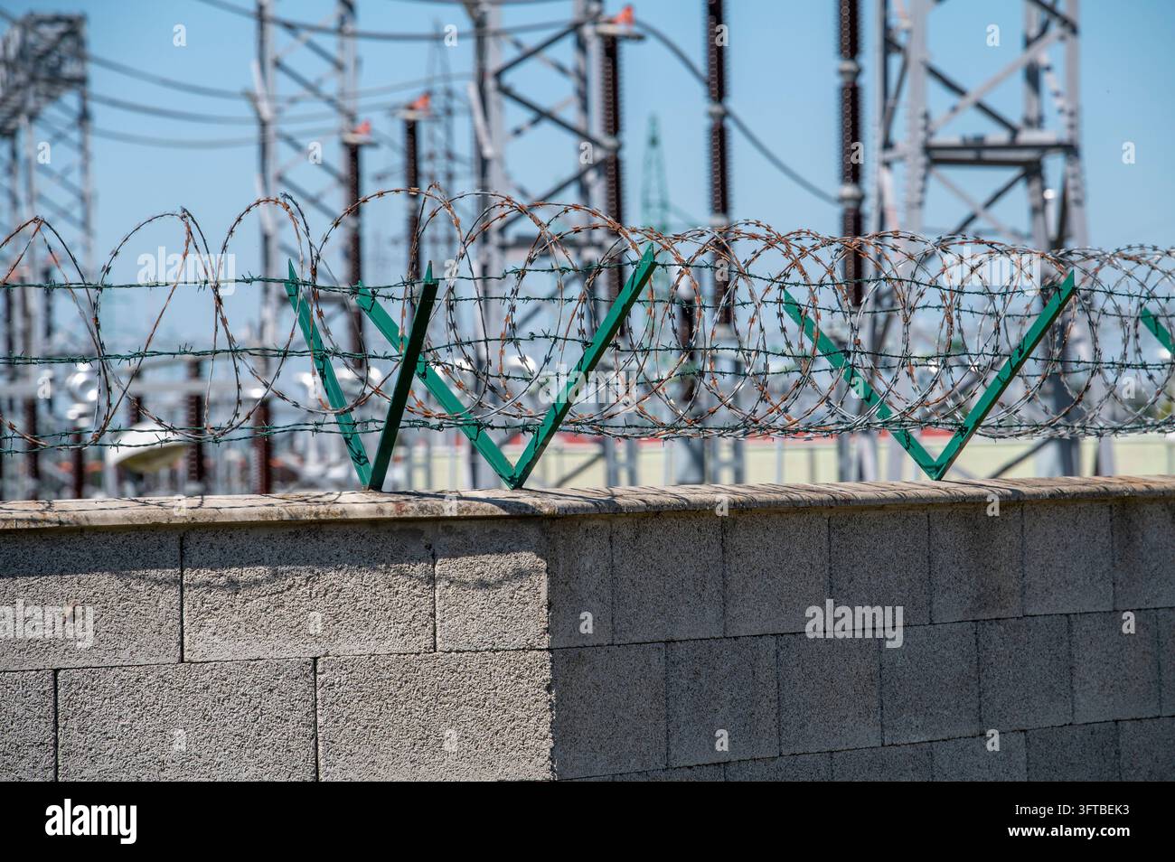Barbed Wire Security Fence Around High Voltage Electrical Substation ...