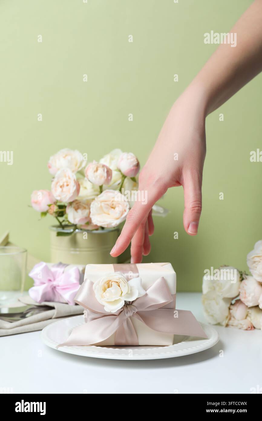 Concept of spring season beautiful table setting Stock Photo - Alamy