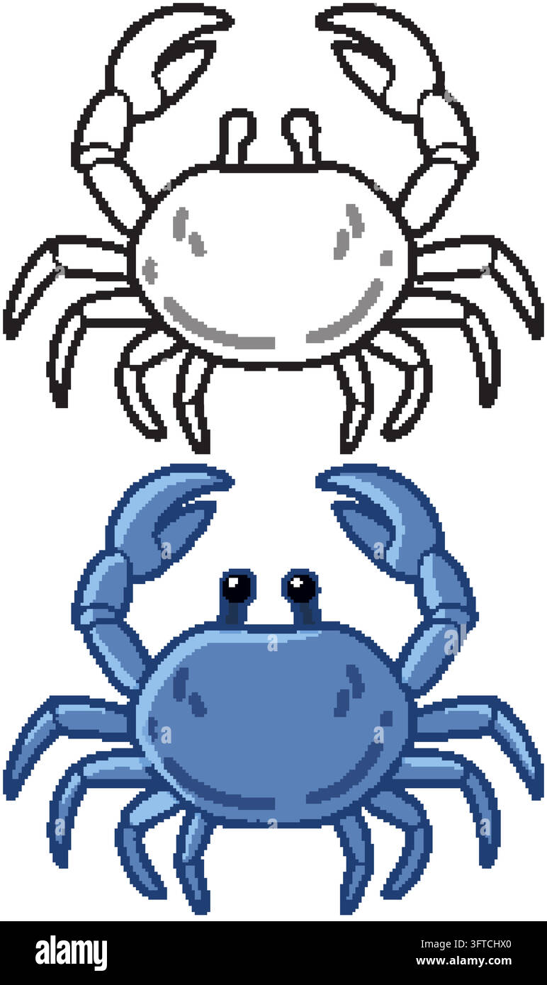 Simple vector illustration of a blue crab alongside its black outline ...