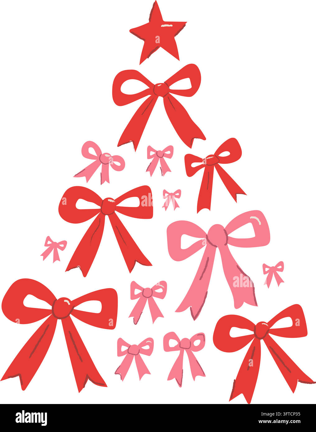 Hand drawn Christmas tree formed by ribbon bows vector clipart. Flat ...