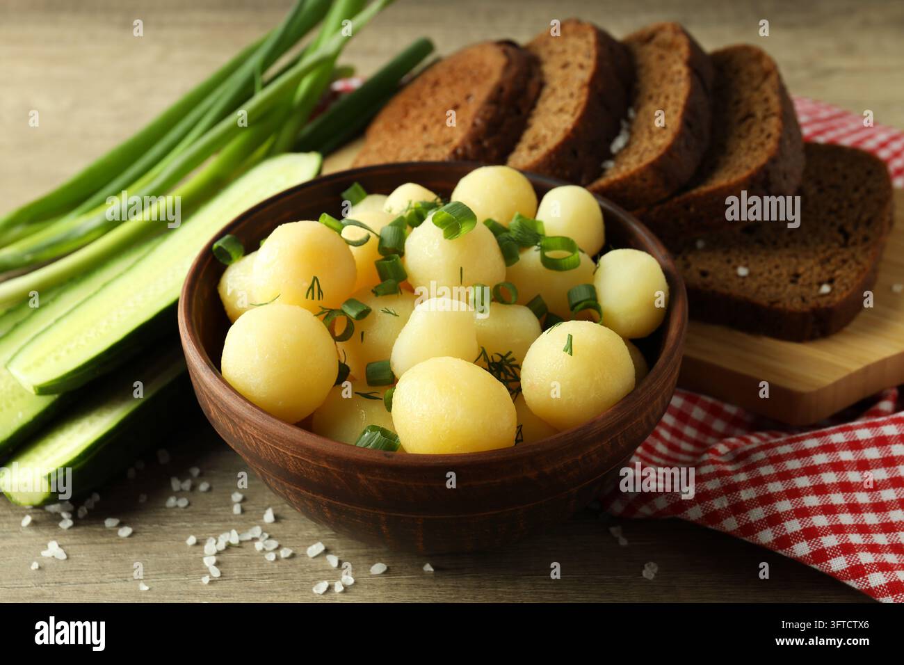 Concept of tasty food with boiled young potatoes, close up Stock Photo ...