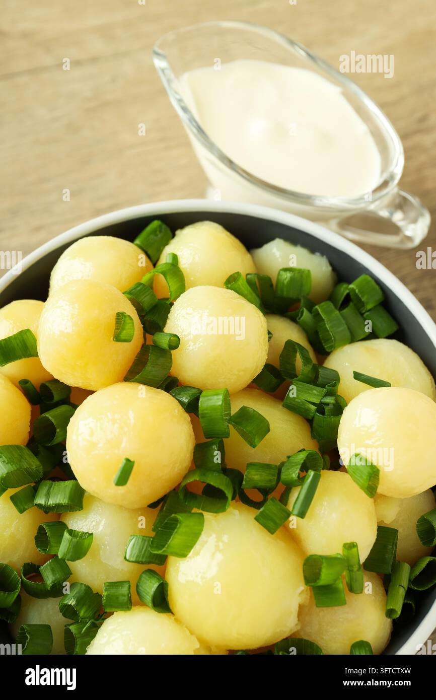 Concept of tasty food with boiled young potatoes, close up Stock Photo ...