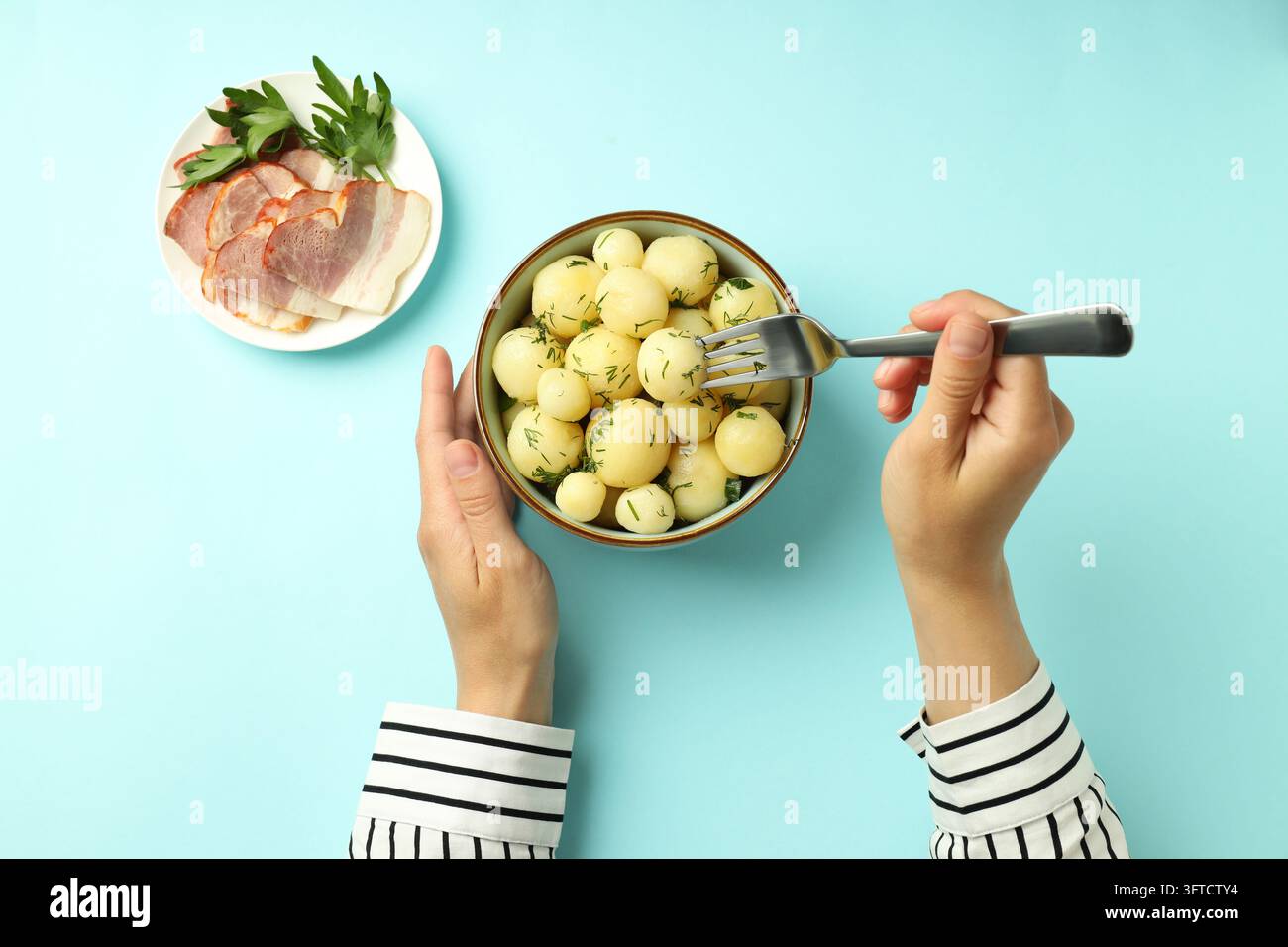Concept of tasty food with boiled young potatoes, top view Stock Photo ...