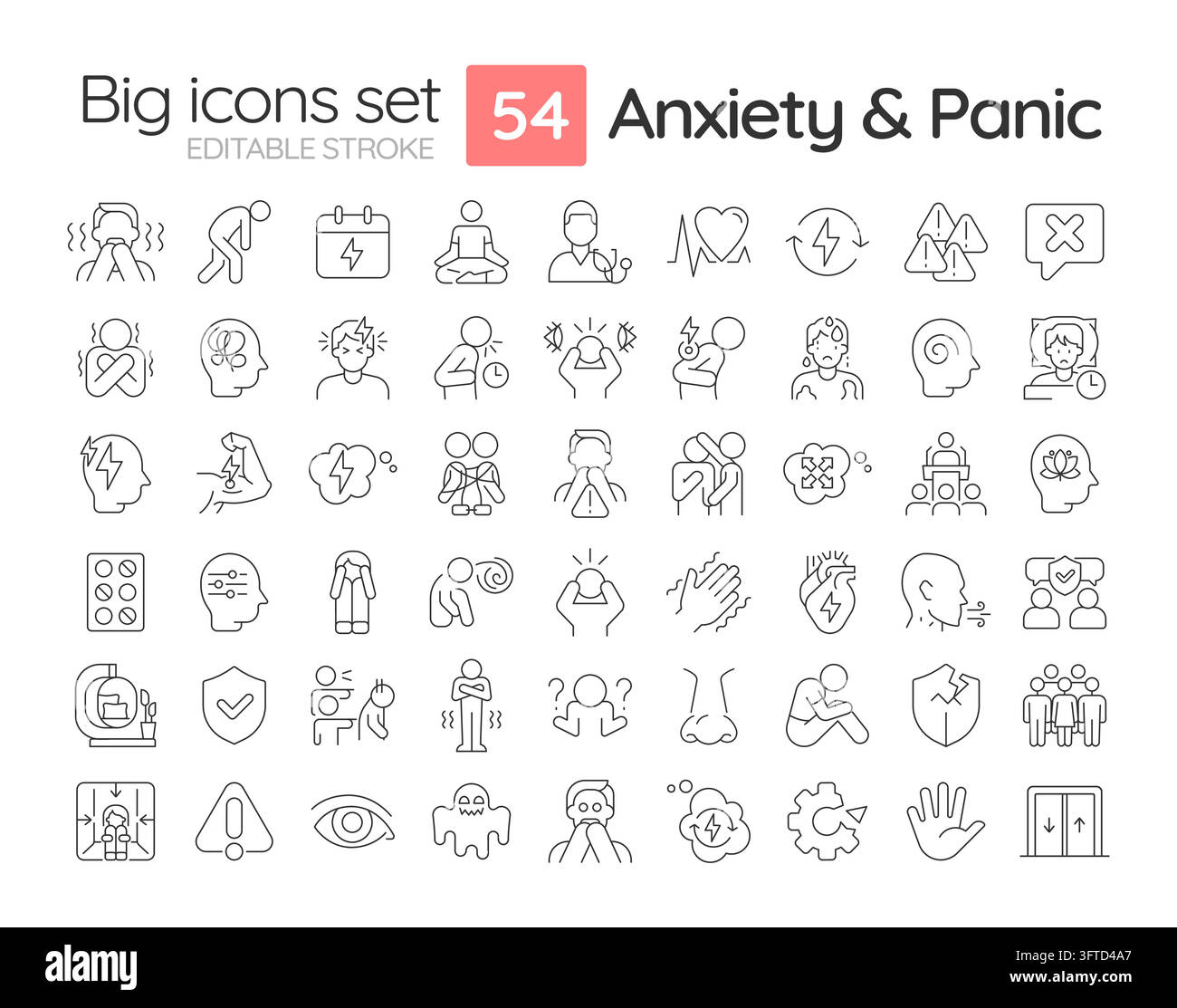 Anxiety and panic attacks simple line icons set Stock Vector Image ...
