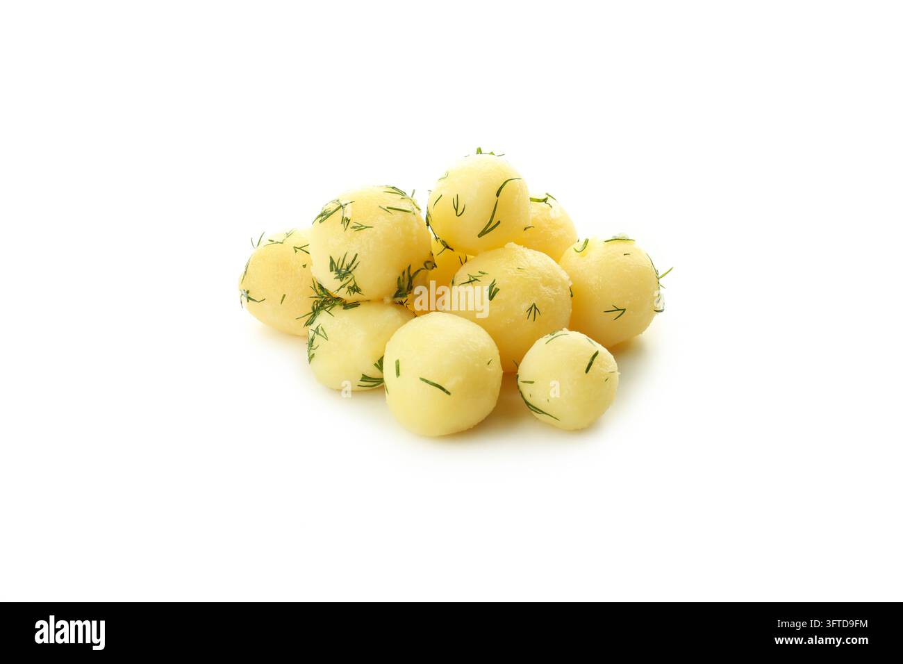Concept of tasty food with boiled young potatoes, isolated on white ...