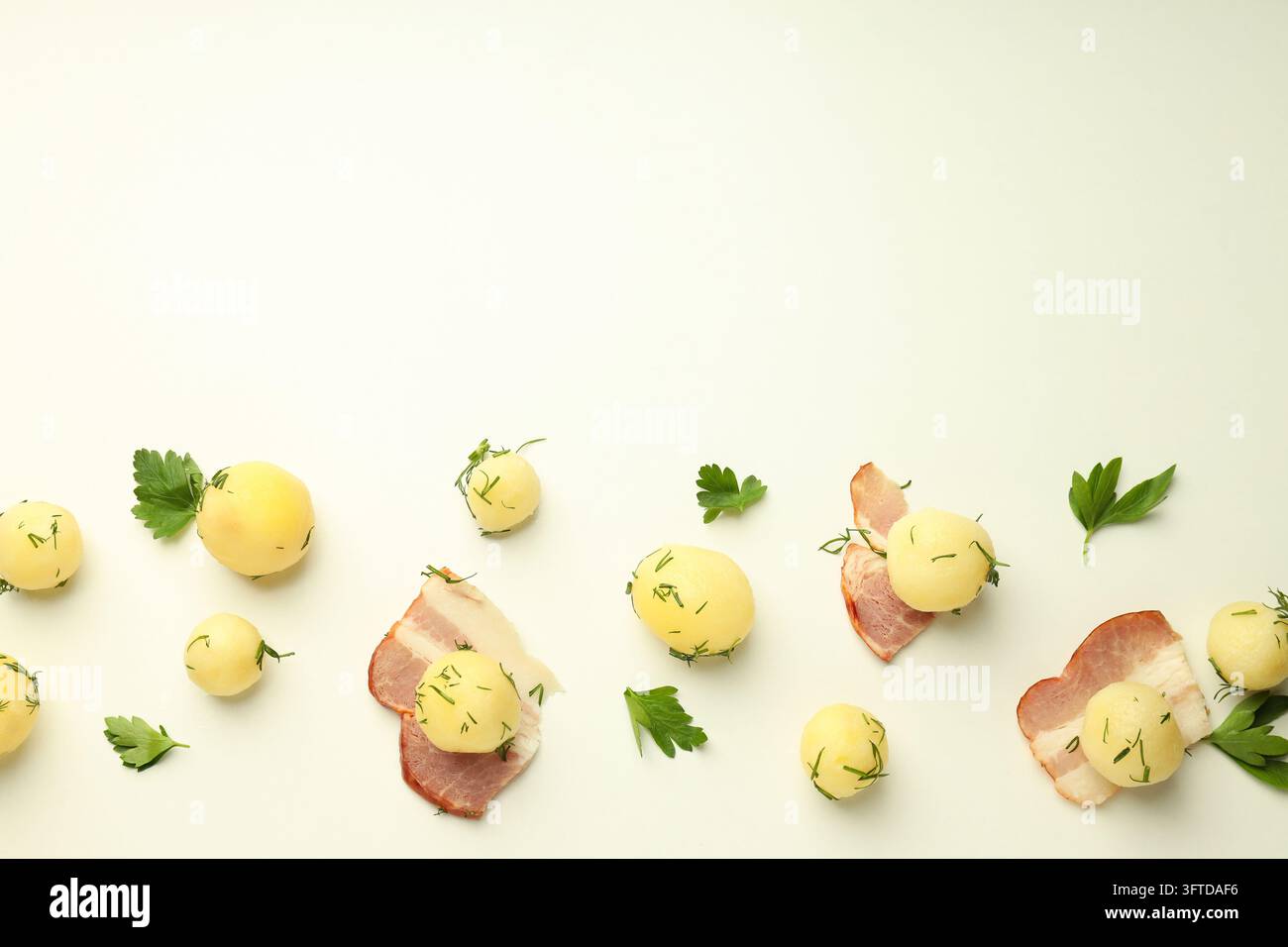 Concept of tasty food with boiled young potatoes, space for text Stock ...