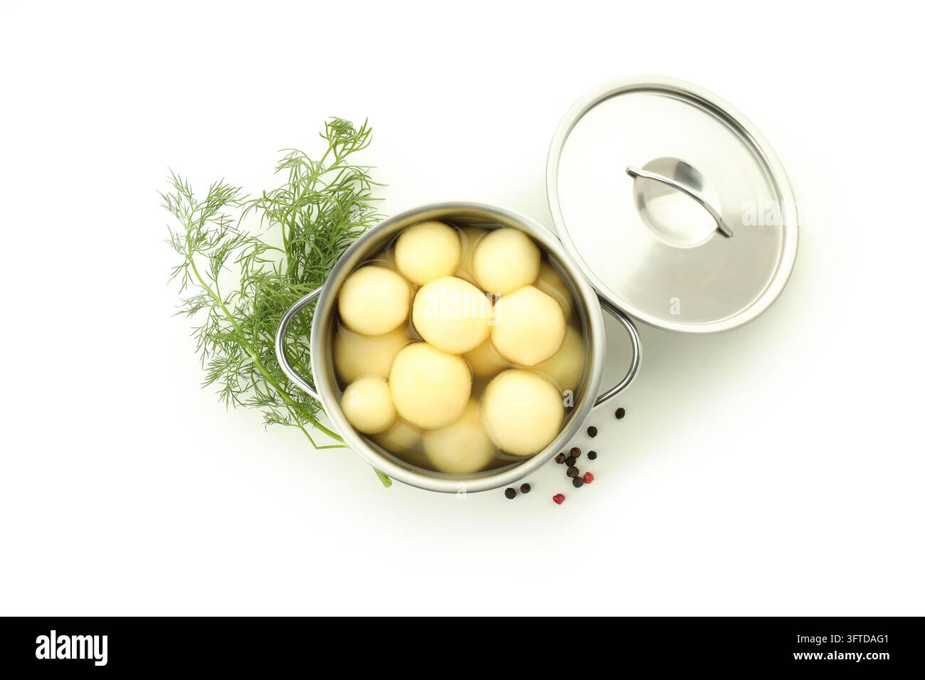 Concept of cooking, boiled young potatoes, isolated on white background ...