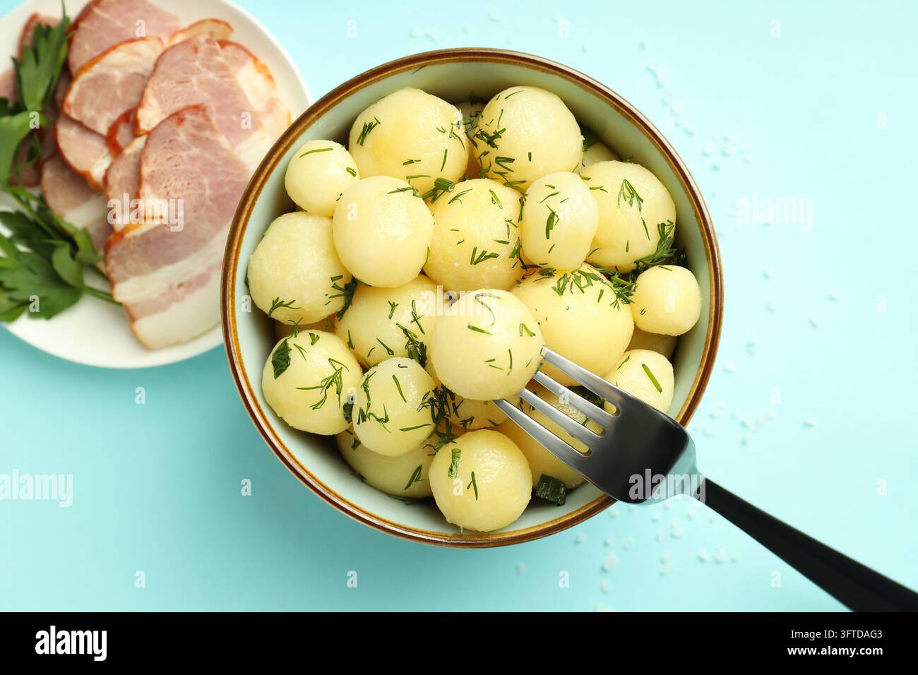 Concept of tasty food with boiled young potatoes, top view Stock Photo ...