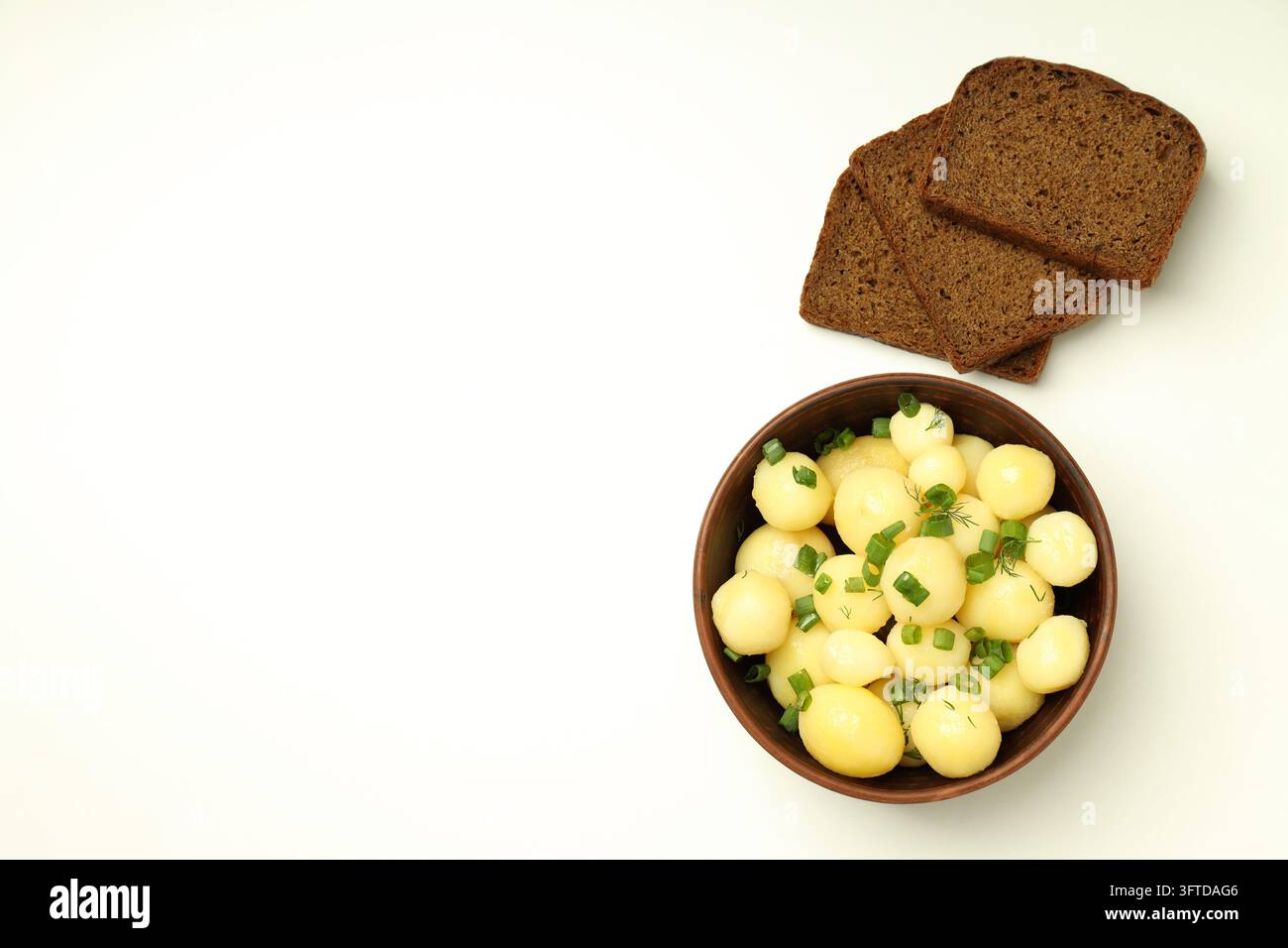 Concept of tasty food with boiled young potatoes, space for text Stock ...