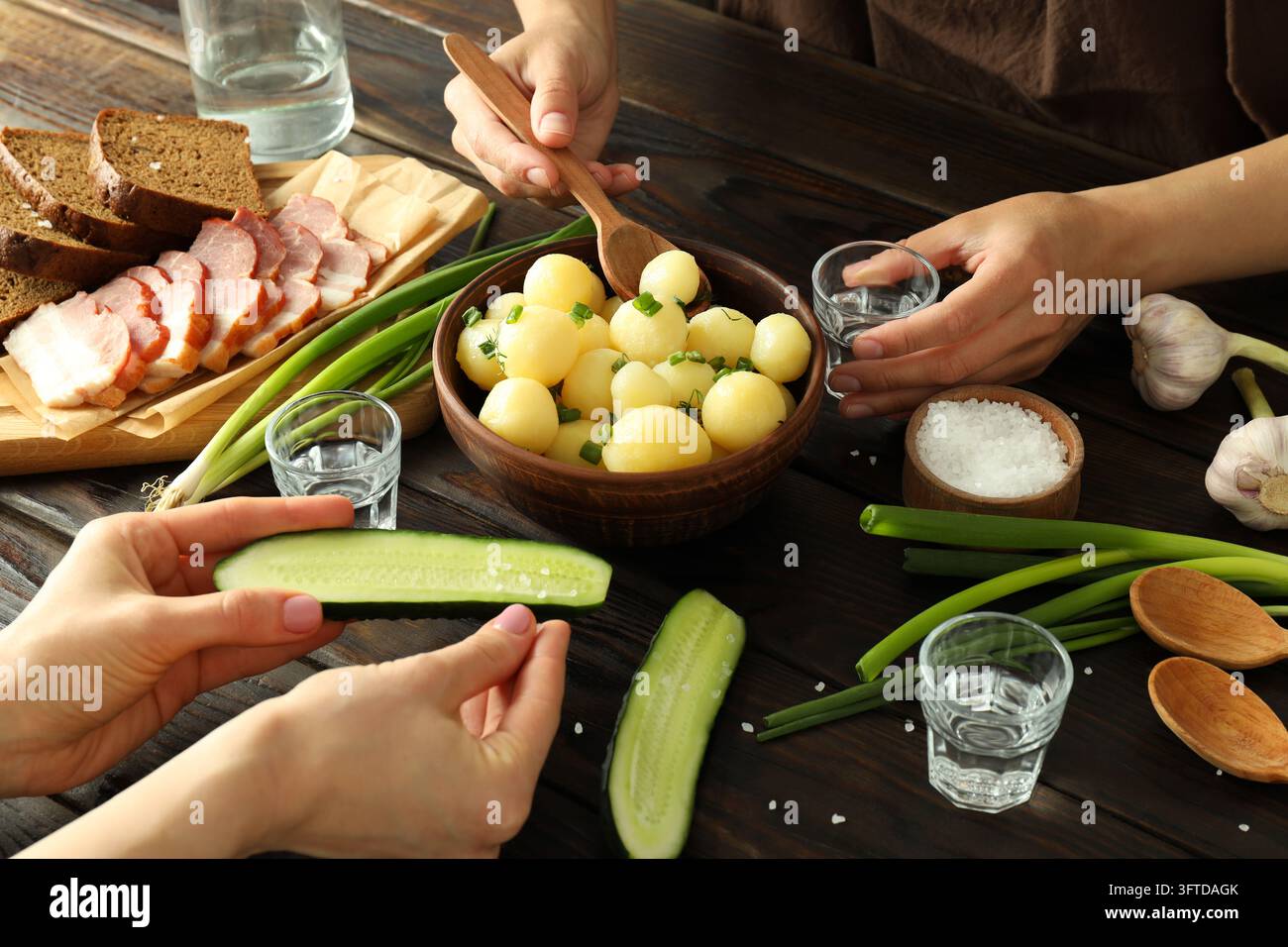 Concept of tasty food with boiled young potatoes Stock Photo - Alamy