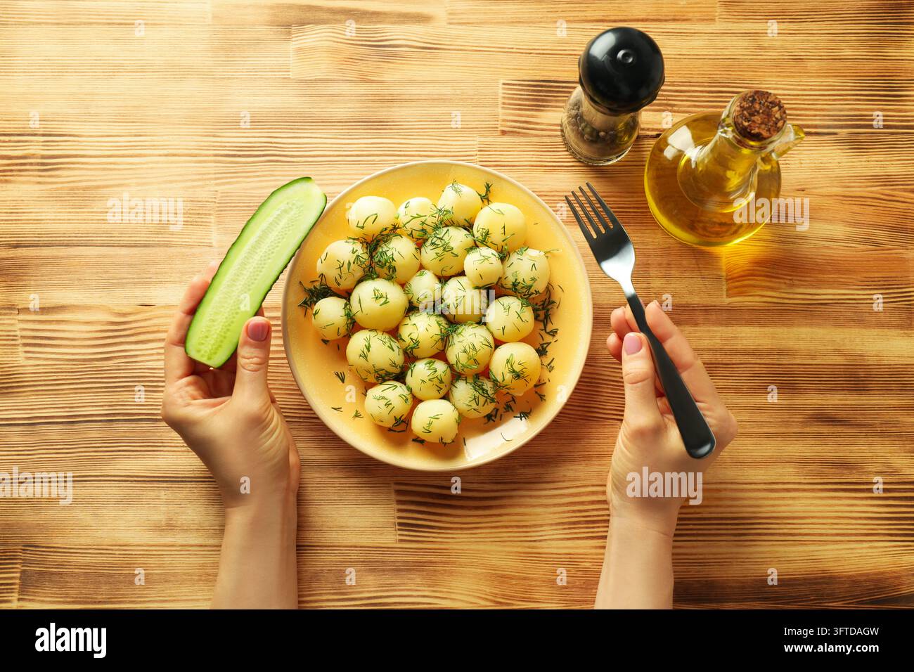 Concept of tasty food with boiled young potatoes, top view Stock Photo ...