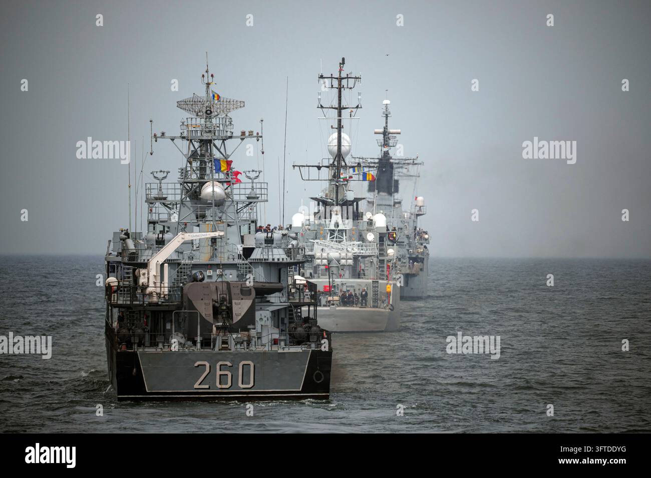 FILE - Romanian warships sail during a Romanian Navy led exercise ...