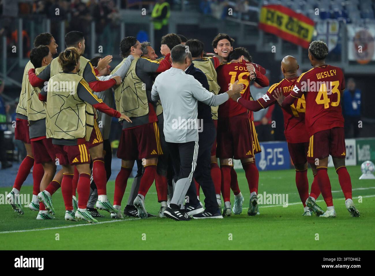 Marten De Roon of Roma celebrates scoring his goal during the Champions ...