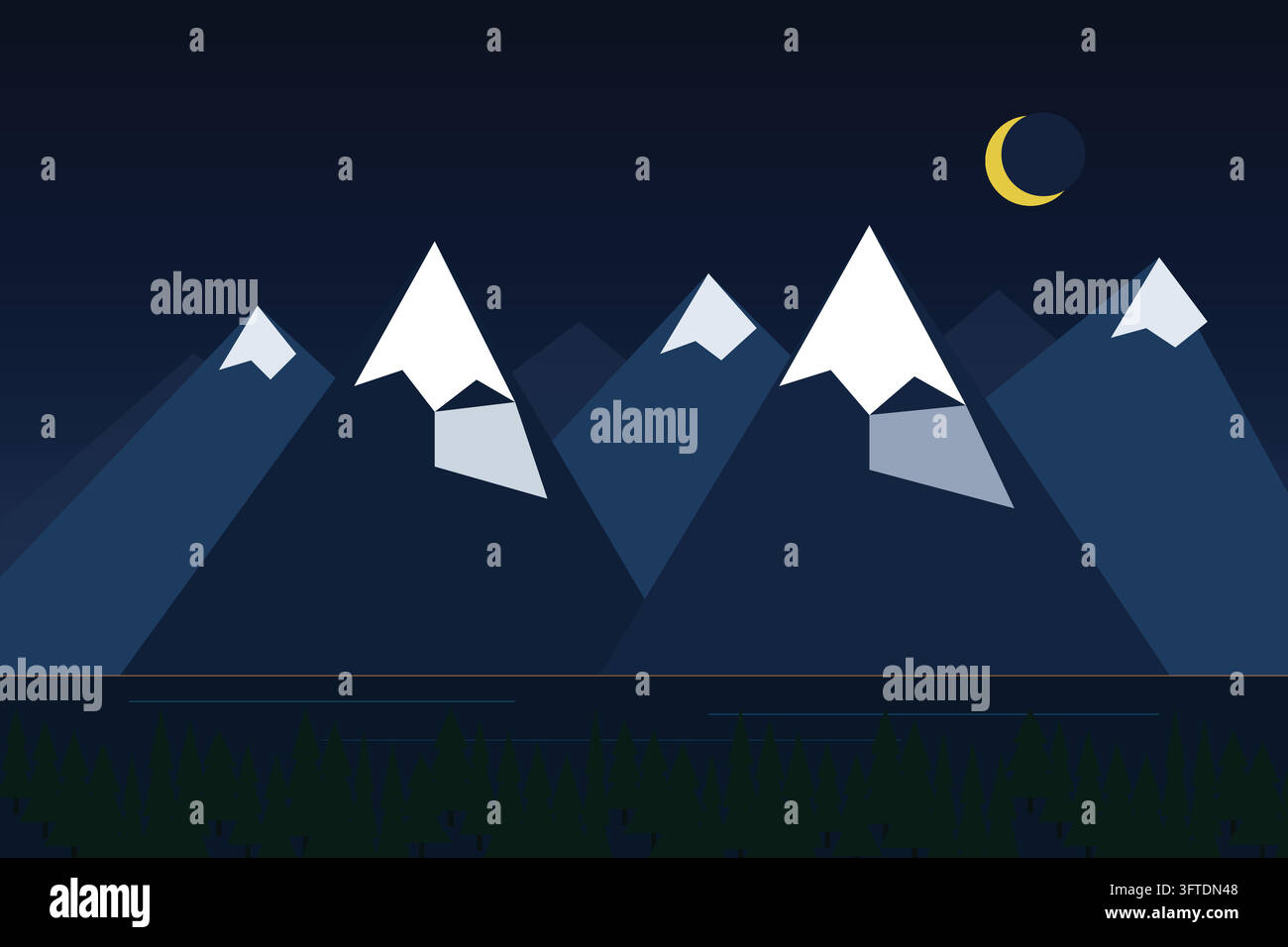 Modern commercial graphic design presenting detailed mountains, peaks ...