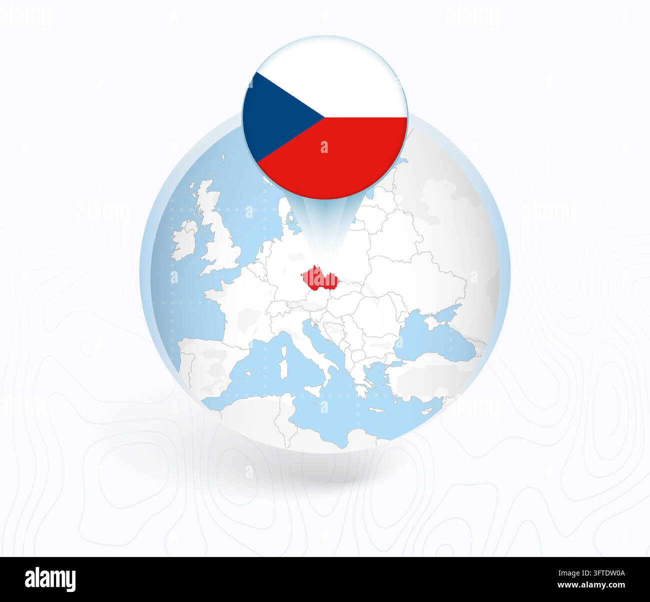 Czech Republic Map with Round Czech Republic Flag Pin Pointer on ...