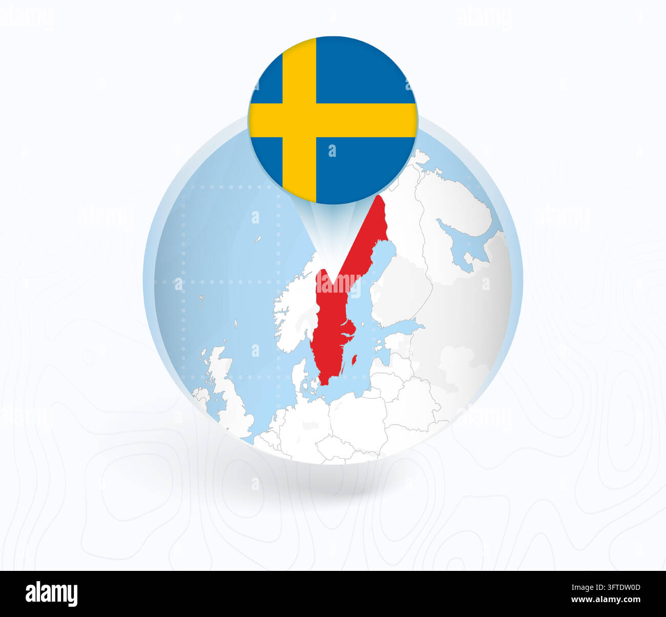 Sweden Map with Round Sweden Flag Pin Pointer on Circular Globe. Vector ...