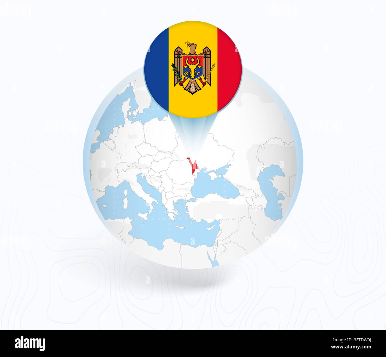 Moldova Map with Round Moldova Flag Pin Pointer on Circular Globe ...