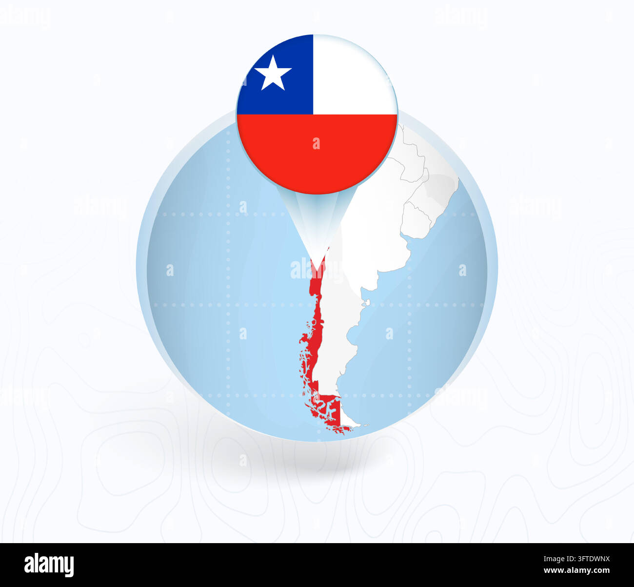 Chile Map with Round Chile Flag Pin Pointer on Circular Globe. Vector ...