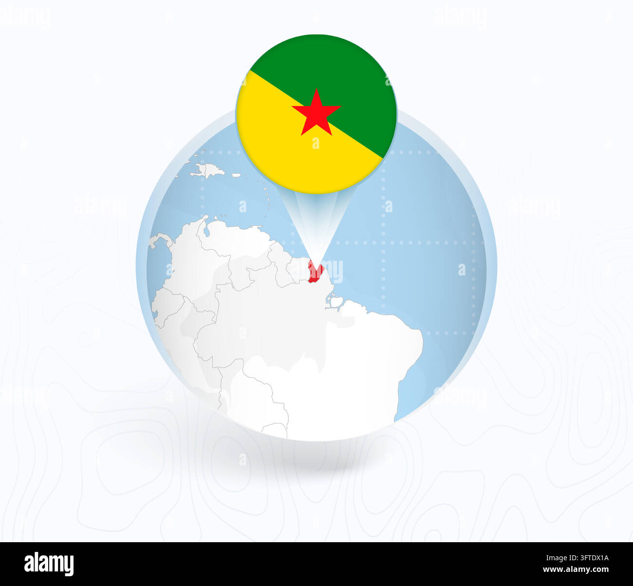 French Guiana Map with Round French Guiana Flag Pin Pointer on Circular ...