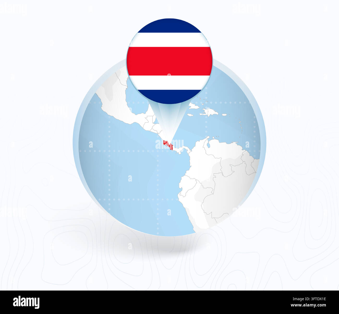 Costa Rica Map with Round Costa Rica Flag Pin Pointer on Circular Globe ...