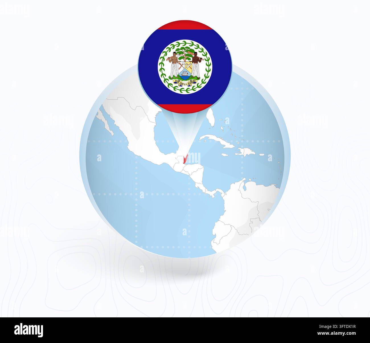 Belize Map with Round Belize Flag Pin Pointer on Circular Globe. Vector ...