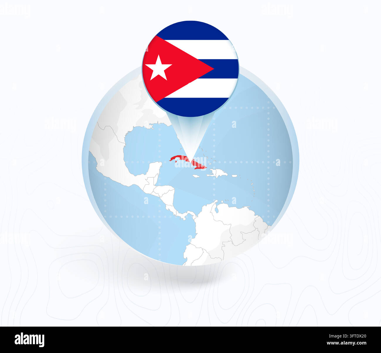 Cuba Map with Round Cuba Flag Pin Pointer on Circular Globe. Vector map ...