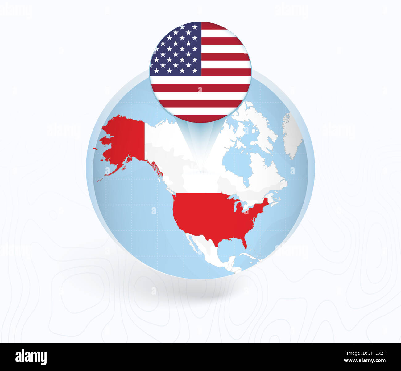 USA Map with Round USA Flag Pin Pointer on Circular Globe. Vector map ...