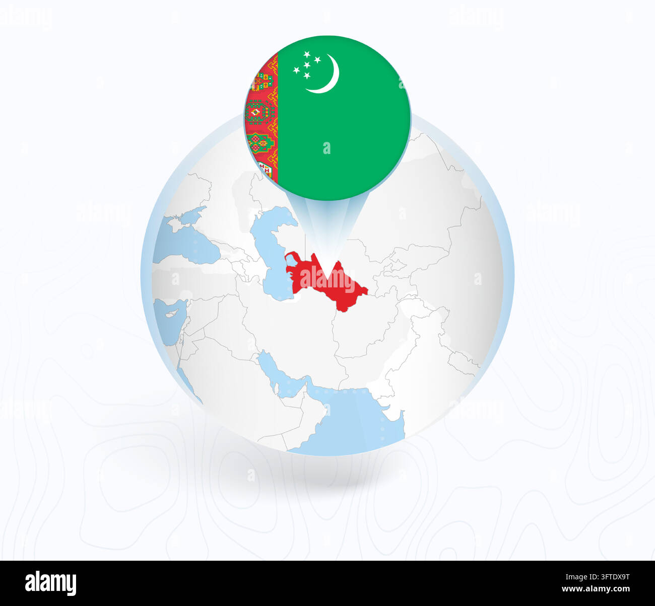 Turkmenistan Map with Round Turkmenistan Flag Pin Pointer on Circular ...