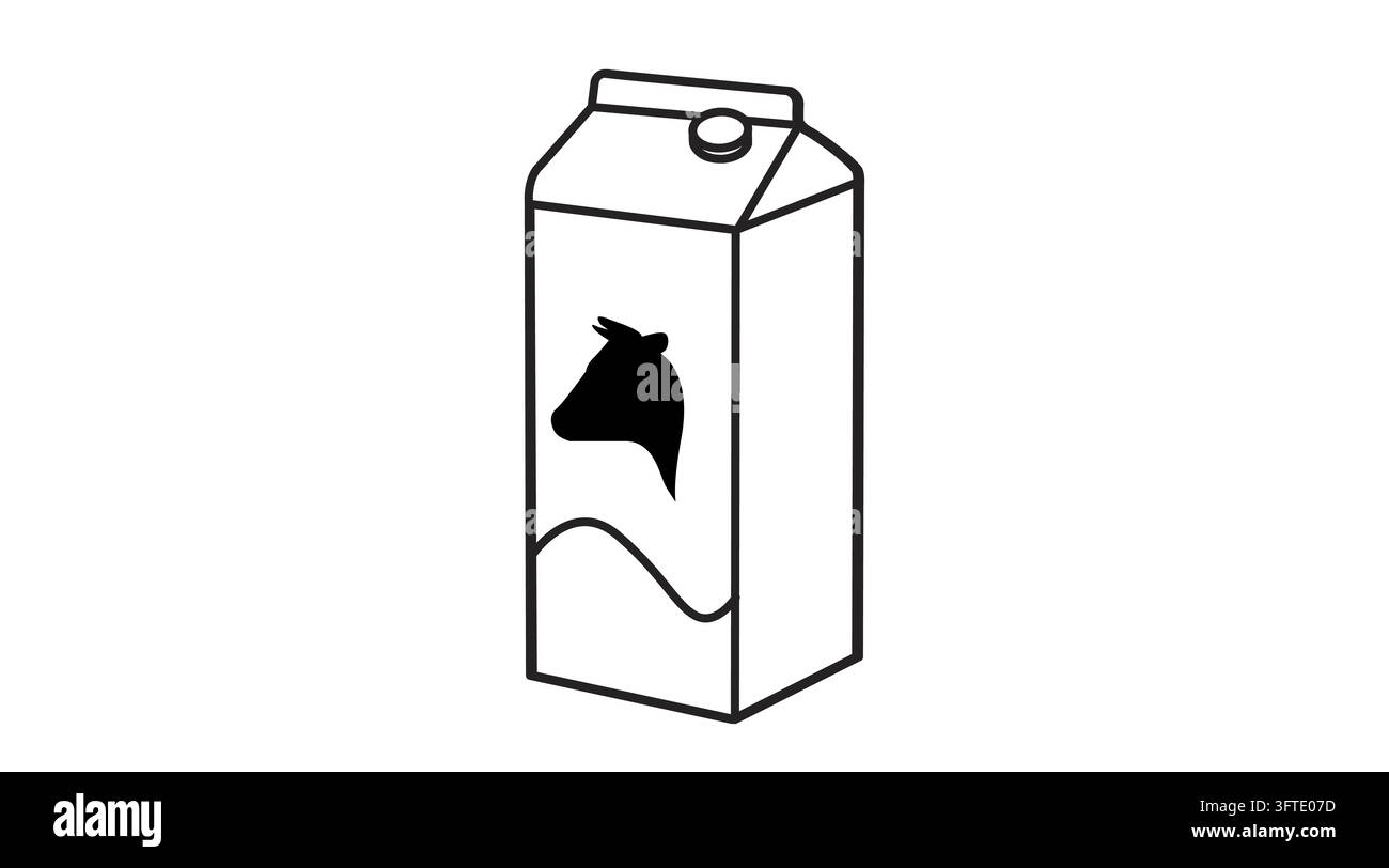 Classic milk carton box with MILK text label and cow head vector icon ...