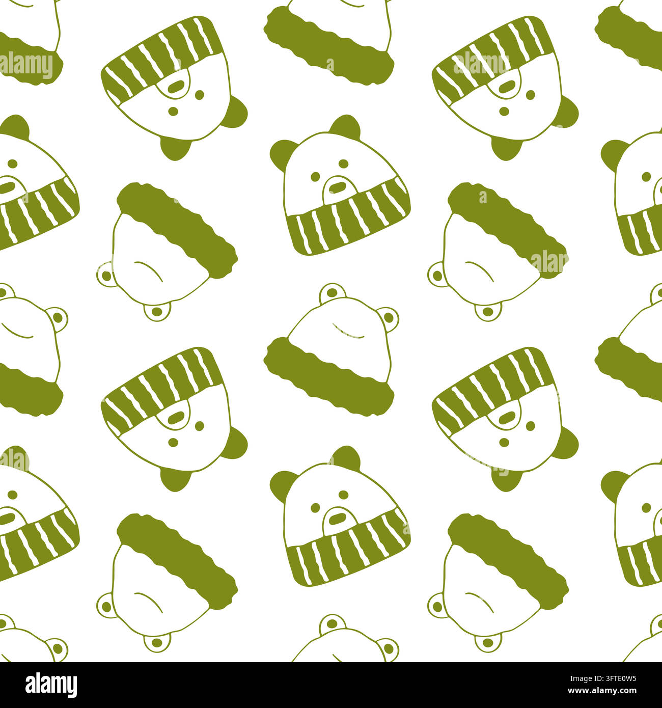 Hats with animal faces in seamless line art pattern. Repeating headwear ...