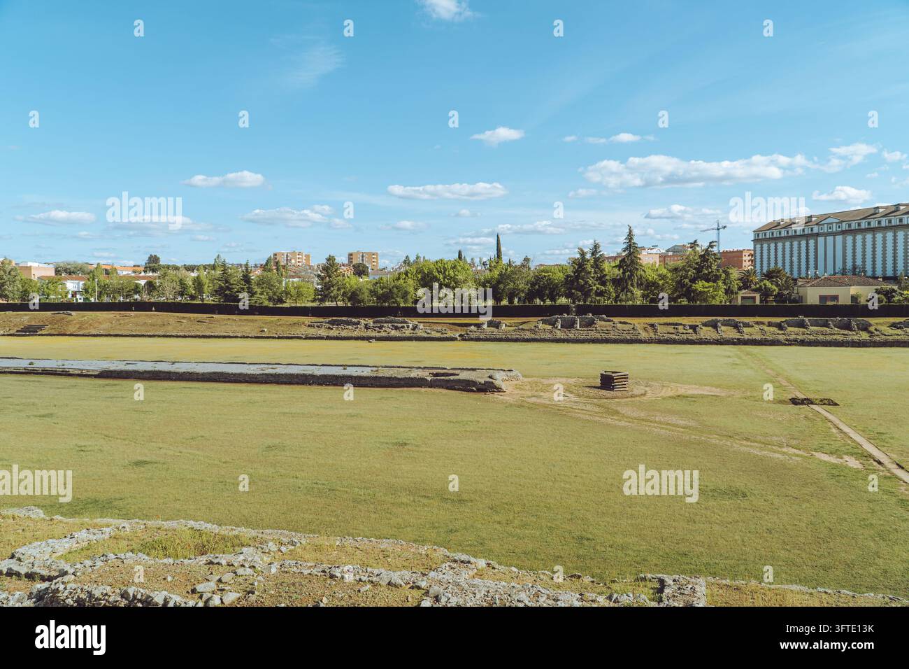 Panoramic view of the ancient Roman Circus of Mérida, Spain, showcasing ...