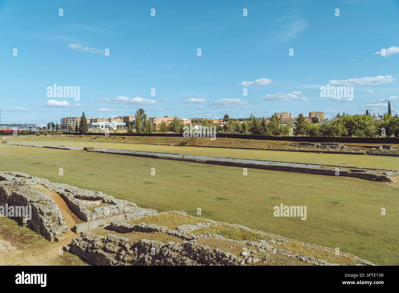 Panoramic view of the ancient Roman Circus of Merida, a historic ...